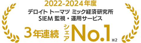 2022-2024年度 デトロイト トーマツ ミック経済研究所 SIEM 運用サービス 3年連続 シェア No.1 ※2