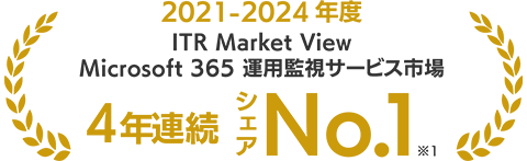 2021-2024年度 ITR Market View Microsoft 365 運用監視サービス市場 4年連続 シェア No.1 ※1
