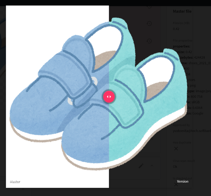 バージョン違いの画像を重ねて違いを比較することができる