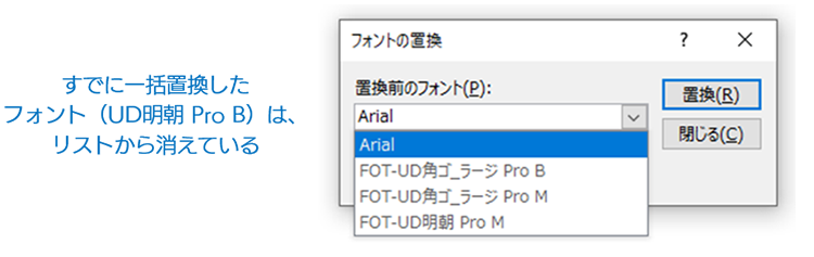 PowerPoint フォント置換後のフォント一覧