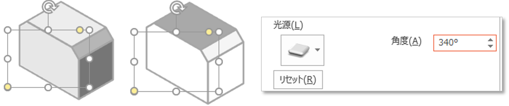 図形の輪郭や質感・光源を調整する